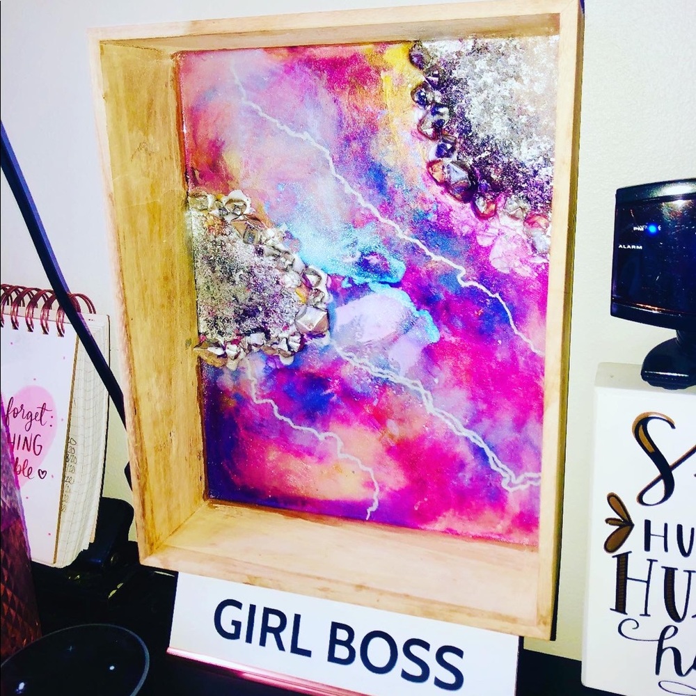Handmade resin geode shelf